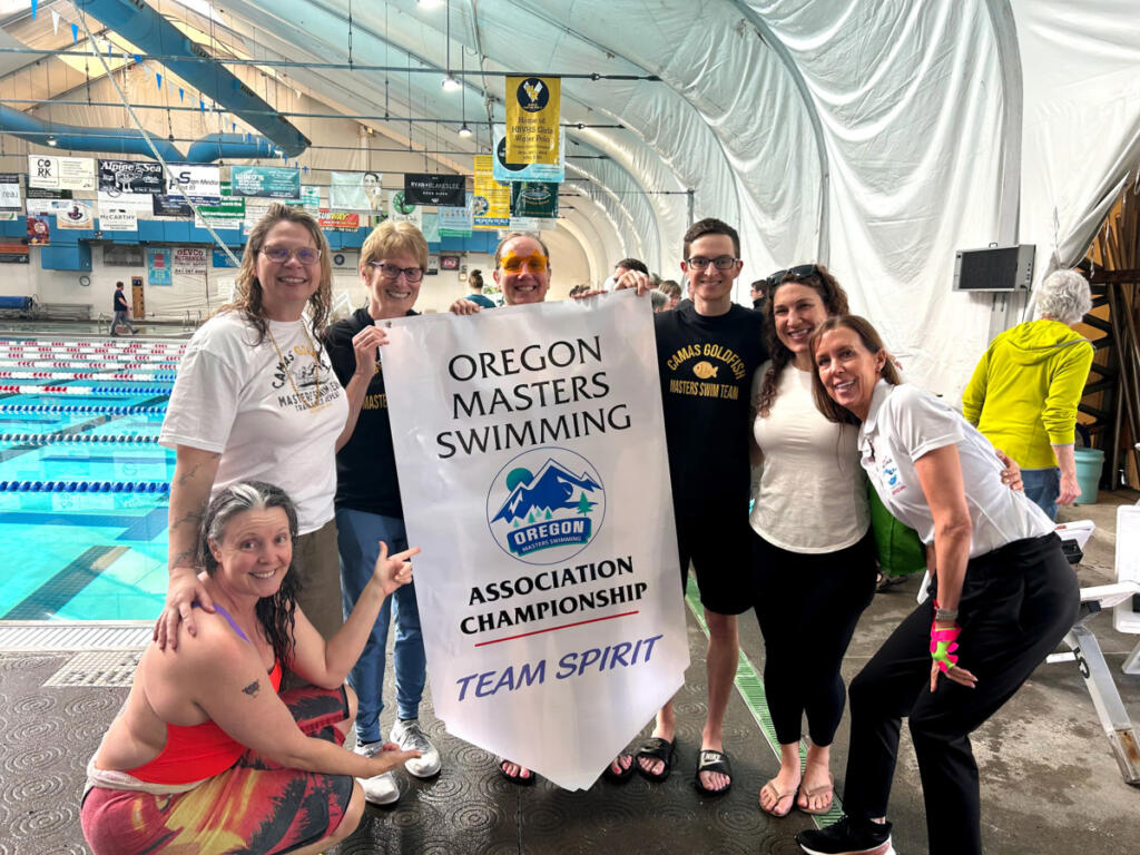 Members of the Camas Goldfish Masters swimming team pictured are (from left) Sarah Dunn, Kelly Dean, Nancy Vincent, Angela Fladlovich, Brian Vincent, Lauren Wickholm and Christie Seumalo.