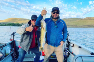 Two excited anglers with a nice walleye taken while fishing with fishing guide Marvin Henkel. The best walleye fishing of the year is taking place right now in The Dalles Pool. (Photos courtesy Marvin&rsquo;s Guide Service)