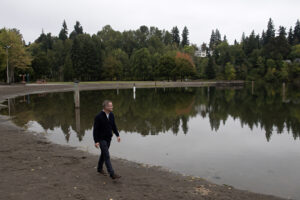 Ross Hoover, division director of Clark County Parks and Nature, takes a break at Klineline Pond on Oct. 3. Clark County&rsquo;s big, diverse park system is woefully underfunded and falling farther behind all the time. Without a new game plan and new revenues, park closures and staff layoffs are on the horizon. (Amanda Cowan/The Columbian files)