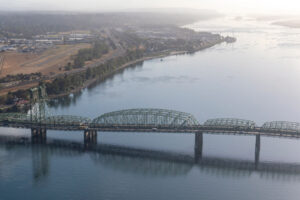 The Interstate 5 Bridge crosses the Columbia River on Oct. 11, 2022. (Taylor Balkom/The Columbian files)