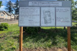 A notice of proposed development sign stands on the city of Camas&rsquo; Well 13 property off Southeast Cramer Lane in May 2025. (Kelly Moyer/The Columbian files)