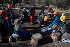 PNWK Forest School conducts a class in March 2025 in Salmon Creek Regional Park. Higher park user fees are forcing the school to close its Clark County program after this summer. (Photos by Amanda Cowan/The Columbian files)