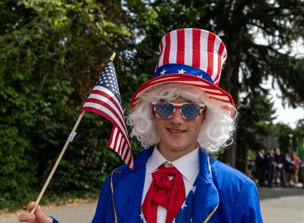 Noah Larson of Denmark came dressed as Uncle Sam to last year&rsquo;s Fourth of July parade in Ridgefield. (Taylor Balkom/The Columbian files)