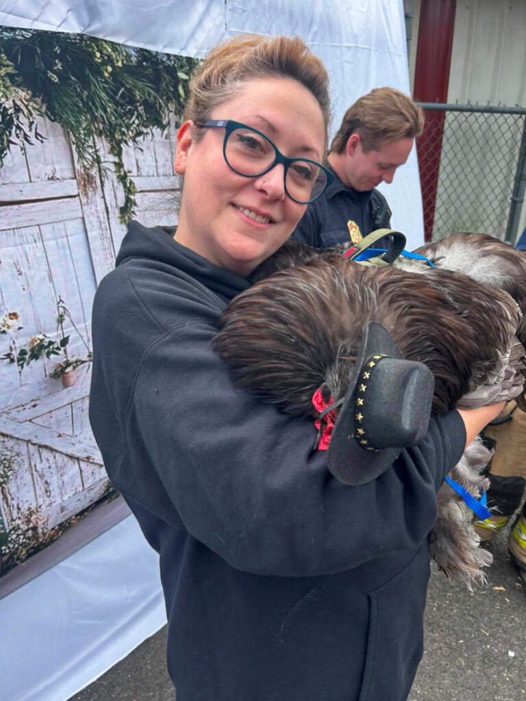 A chicken is camera-shy during the 2025 Chicken Fashion Show in Yacolt. (Contributed by Jordana LaSalle)