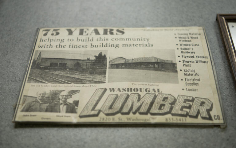 A old newspaper ad touts the 75th anniversary of Washougal Lumber Co. The 117-year-old business is closing at the end of June.