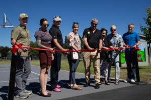 City of Washougal staff members and councilors cut a ribbon at Hamllik Park on June 11. (courtesy city of Washougal)