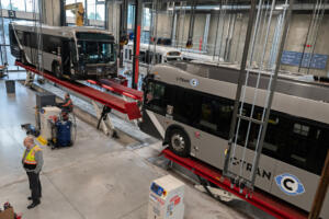 C-Tran&rsquo;s chief maintenance officer Tim Shellenberger, left, gives a tour of the organization&rsquo;s Vancouver baseyard Jan. 14, 2025. (Amanda Cowan/The Columbian files)