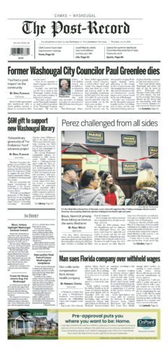 Thursday, July 23rd, 2026 Camas-Washougal Post-Record newspaper front page