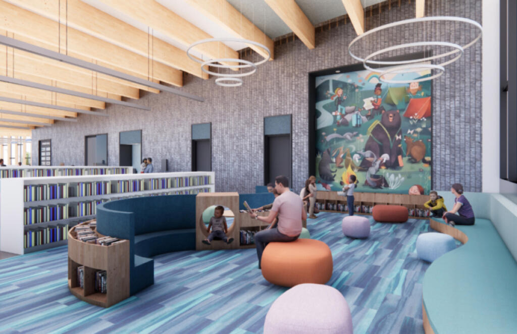 A design rendering shows the children&rsquo;s spaces of the future Washougal library. (Contributed by FVRLibraries/Hacker Architects)