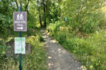 It&rsquo;s a little hard to find the Green Mountain trailhead at the northern tip of Camas. Watch out for this sign near the private swimming pool along North Boxwood Street. (Scott Hewitt/The Columbian)