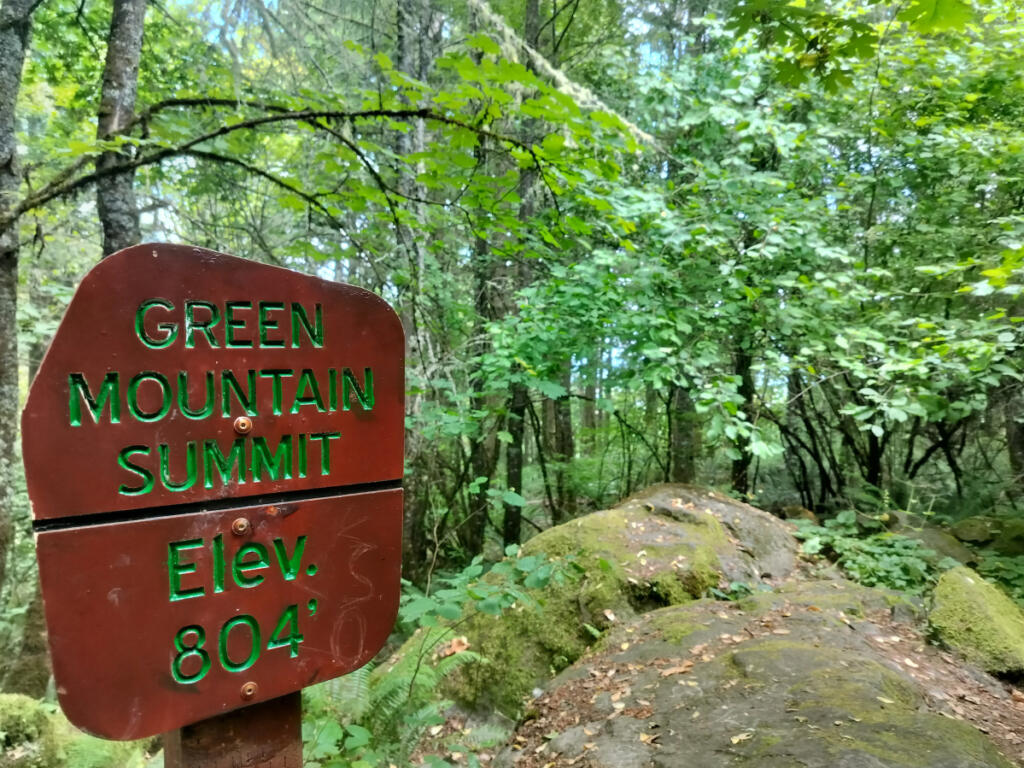 There&rsquo;s no view at the forested top of Green Mountain &mdash; but on a hot, sunny day, shade is what you really want, right? (Scott Hewitt/The Columbian)