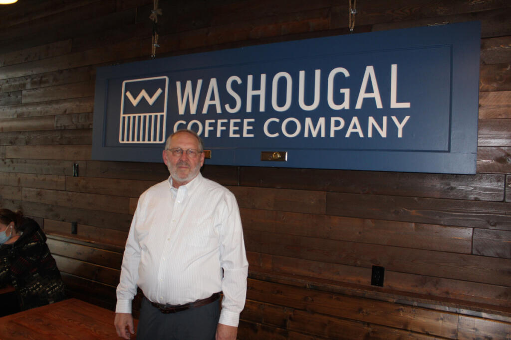 Paul Greenlee poses for a photo at Washougal Coffee Company in January 2022. (Doug Flanagan/The Columbian)
