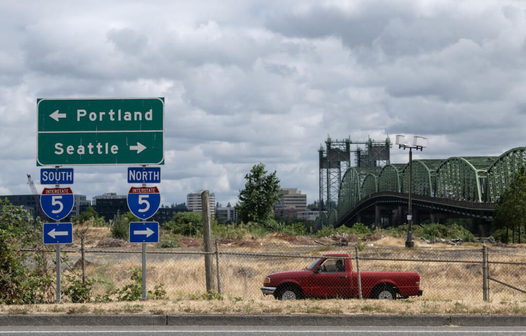 As the Interstate Bridge Replacement Program moves forward, the project will support thousands of jobs locally &mdash; and not just in construction. The project will replace the century-old I-5 Bridge, as seen from Portland on Friday morning. (Amanda Cowan/The Columbian)