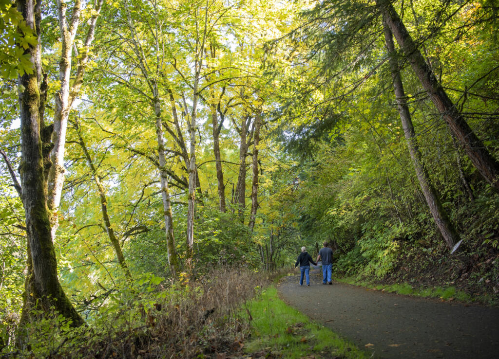 The shady west end of Vancouver&rsquo;s Burnt Bridge Greenway Trail is a sweet place for a cool stroll. (Taylor Balkom/The Columbian files)