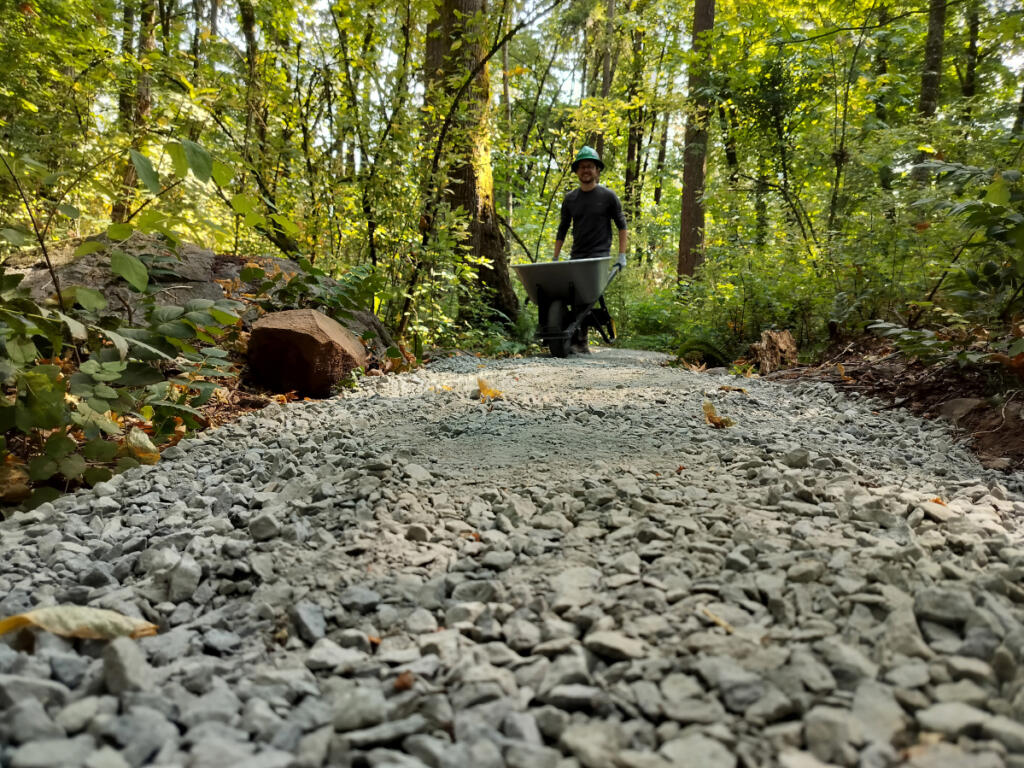A few years ago, volunteers like Jared Brown built an accessible gravel trail network in Behrens Woods, a small but healthy self-contained forest in Southeast Vancouver. (Scott Hewitt/The Columbian)