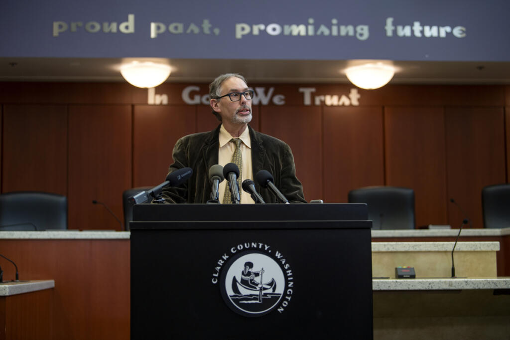The Columbian files
Clark County Public Health Director Dr. Alan Melnick speaks during a COVID-19 press conference at the Clark County Public Service Center on March 13, 2020.