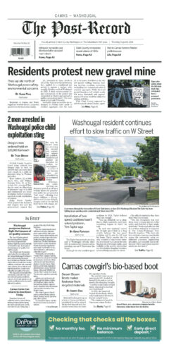Thursday, Aug. 6th, 2026 Camas-Washougal Post-Record newspaper front page
