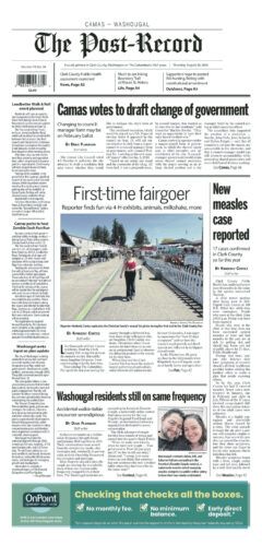 Thursday, Aug. 20th, 2026 Camas-Washougal Post-Record newspaper front page