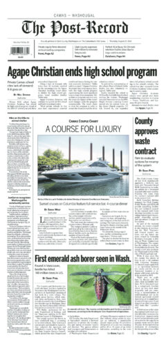 Thursday, Aug. 27th, 2026 Camas-Washougal Post-Record newspaper front page