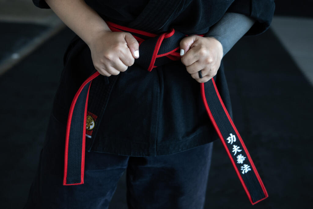 Just months after winning a gold medal at the World Martial Arts Games in Oslo, Norway, Malia Cropper &mdash; seen at Cropper Martial Arts and Fitness on July 14 &mdash; is preparing to open a martial arts school in Camas. (Amanda Cowan/The Columbian)
