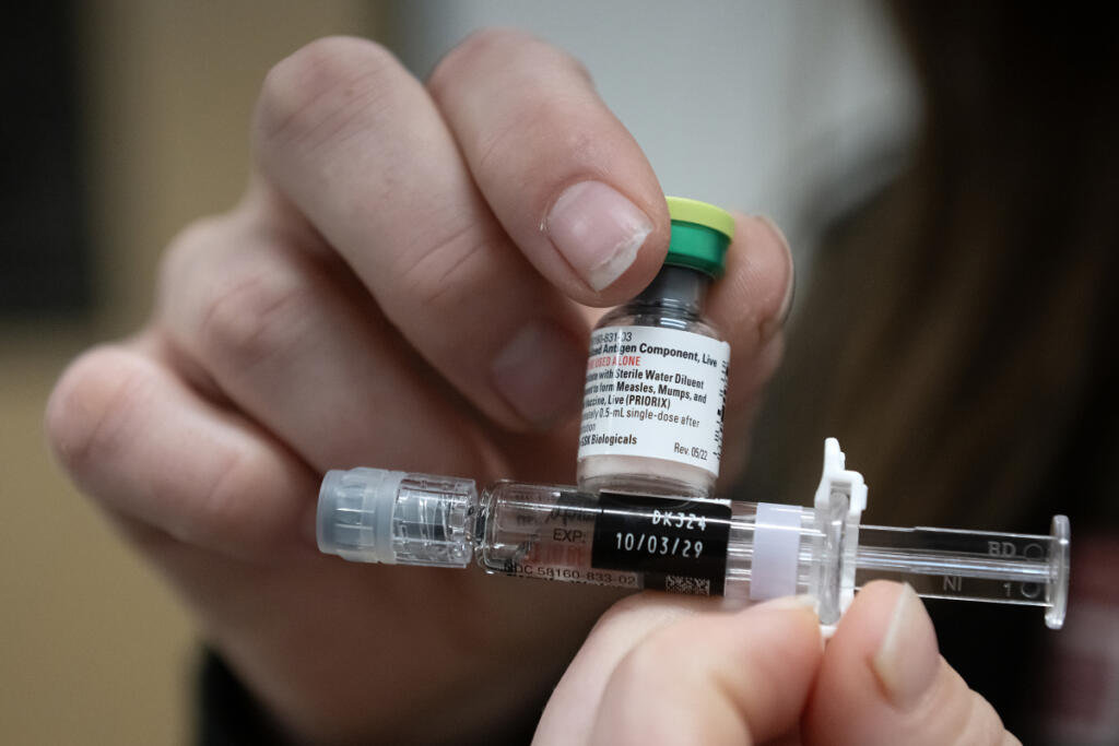 A combination vaccine for measles, mumps and rubella is seen at Main Street Family Medicine Feb. 12. (Amanda Cowan/The Columbian files)