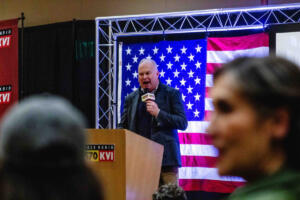 Washington State Republican Party Chairman Jim Walsh announces initial results of the presidential race at a GOP election night watch party in Bellevue, Wash. Nov. 5, 2024. (Photo by Washington State Standard)