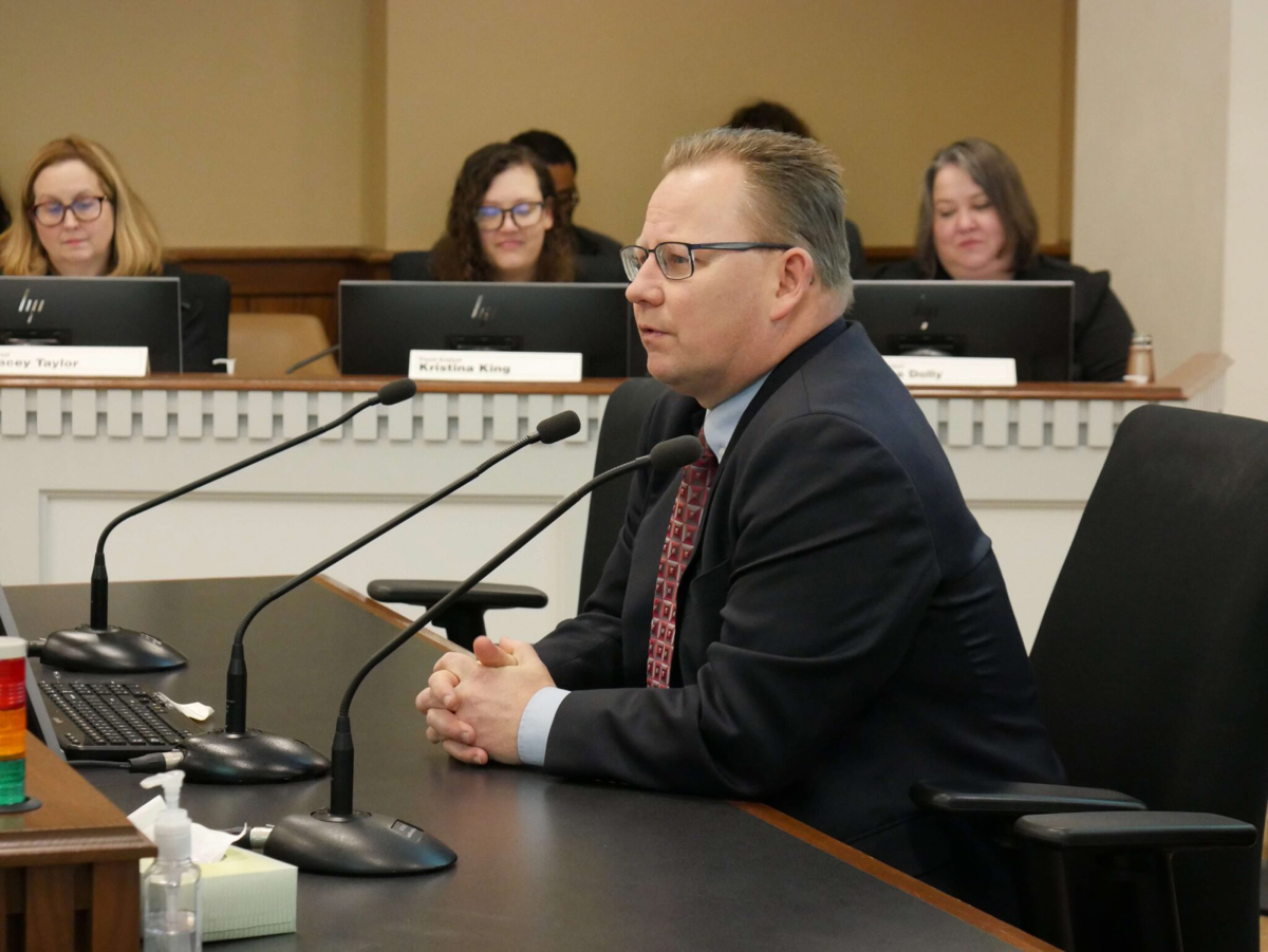 Superintendent of Public Instruction Chris Reykdal on Thursday discussed his request for nearly $2 billion in the next state budget. He is seen here testifying to a House committee in January. (bill lucia/Washington State Standard)