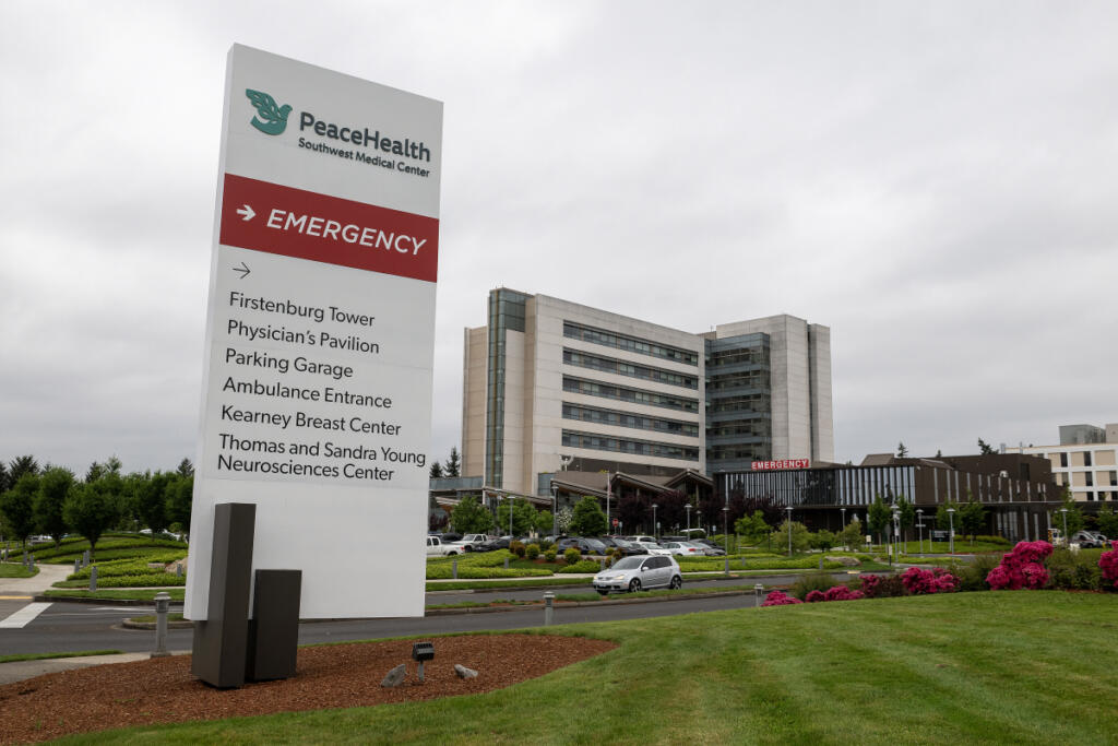 PeaceHealth Southwest Medical Center is pictured in Vancouver May 6. Two PeaceHealth nurses recently discovered a counterfeit car seat when discharging a newborn. (Amanda Cowan/The Columbian files)