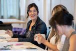Camas artist Jilleen Shahidi, left, chats with participants Sept. 1 during Memory Garden, a monthly art meetup for adults at Camas Community Center. (Amanda Cowan/The Columbian)