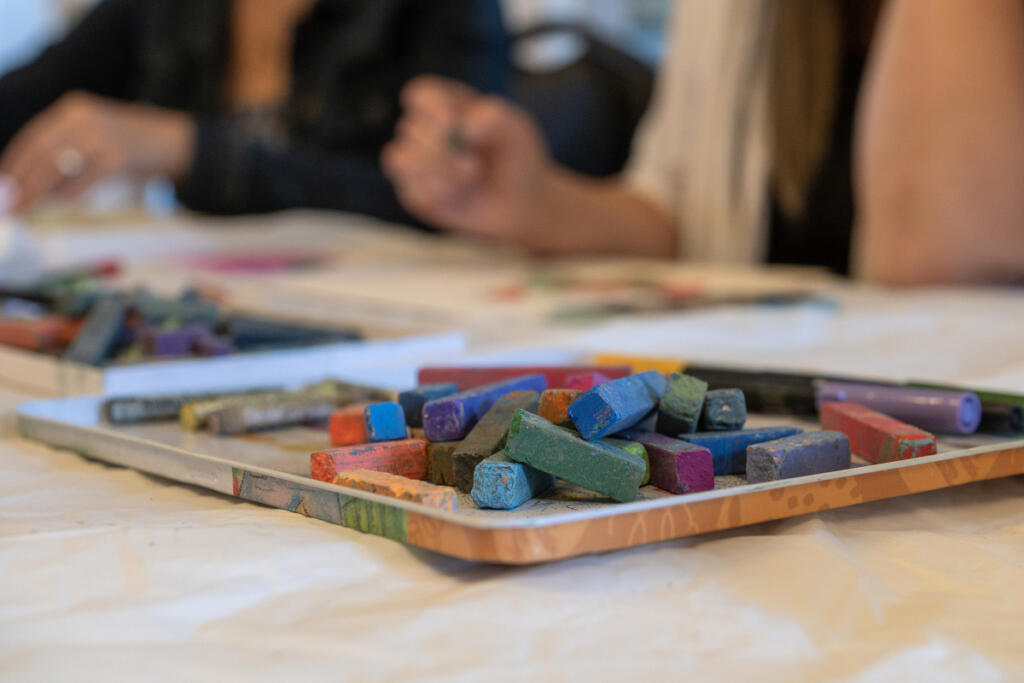 Soft pastels are among the tools of the trade for participants in Memory Garden, a monthly art meetup for adults at Camas Community Center. (Amanda Cowan/The Columbian)