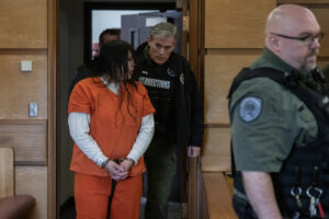 Helena Villa-Rodriguez, left, appears for sentencing in Clark County Superior Court on Wednesday afternoon. A jury convicted Villa-Rodriguez of first-degree attempted murder, first-degree assault and drive-by-shooting for shooting her former boyfriend March 21, 2024. (Amanda Cowan/The Columbian)