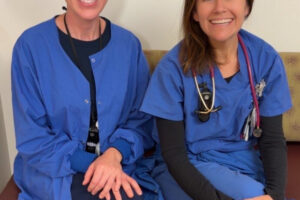 PeaceHealth Southwest Medical Center nurses Tess Mowers, left, and Meg Hutton spotted a counterfeit infant car seat last month. (Photo contributed by PeaceHealth)