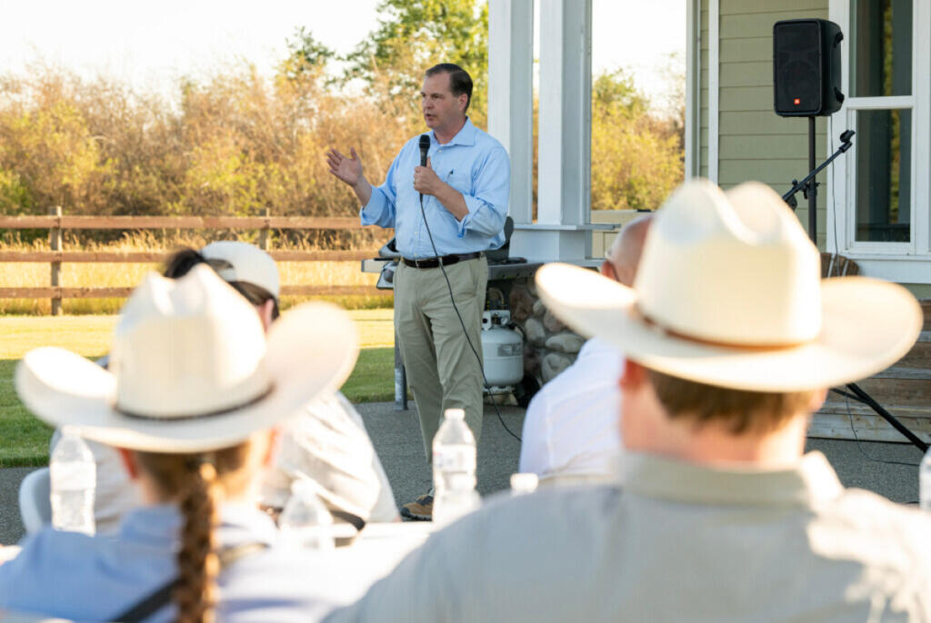 State Sen. John Braun speaks June 23 at a campaign rally for at Merten Ranch in Toledo.