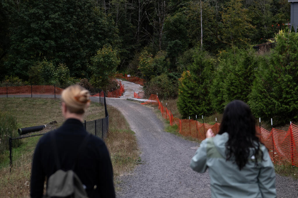 The bridge at Lacamas Regional Park is still under construction, as seen Tuesday morning.