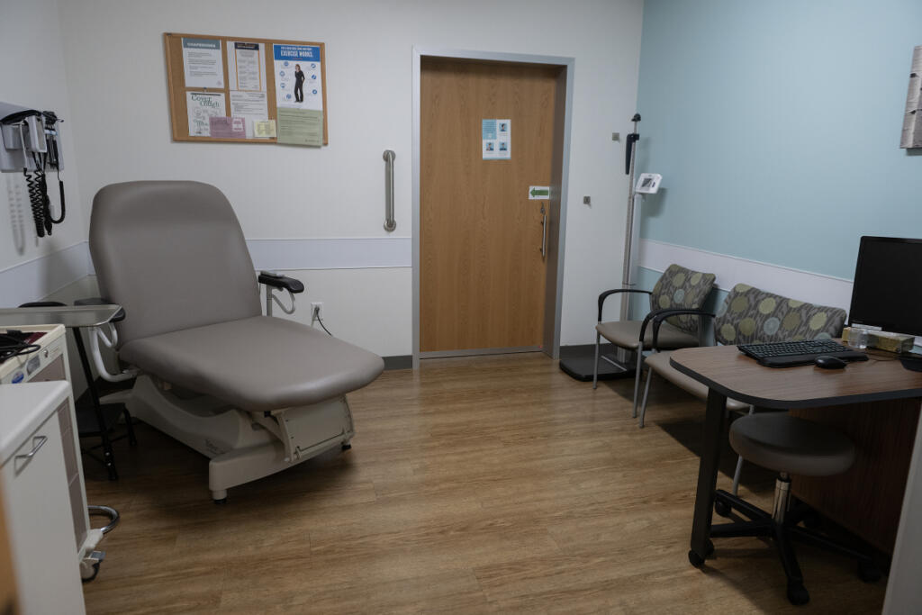 An exam room is pictured at Vancouver Clinic on Friday morning. Doctors are reporting that a shortage of estrogen patches used for menopause symptom relief are causing widespread pharmacy delays across Clark County. The shortage was caused due to more women seeking treatment for symptoms of menopause and increased awareness around the topic. (Amanda Cowan/The Columbian)
